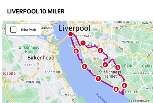 Liverpool 10 Miler Course Map